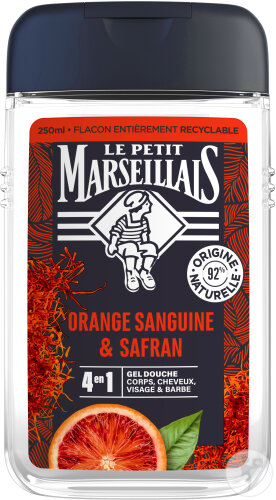 Le Petit Marseillais Gel Douche Homme 4-En-1 Orange Sanguine Et Safran Flacon 250ml