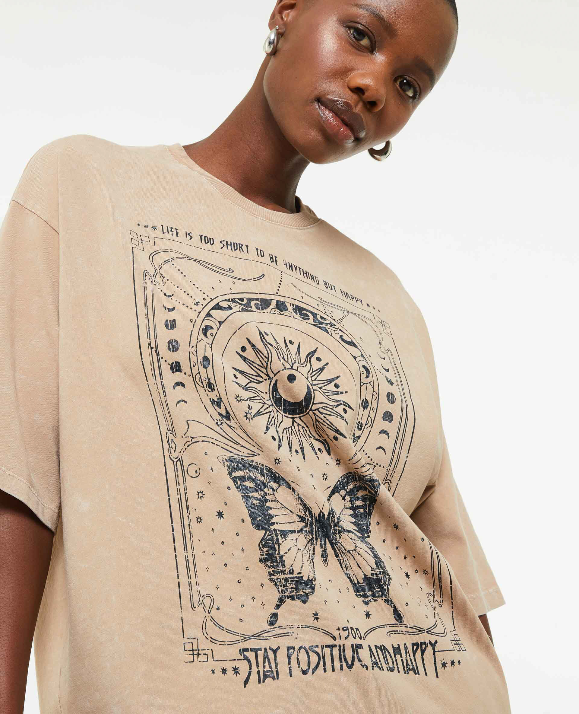 T-shirt oversize avec imprimé - Taupe