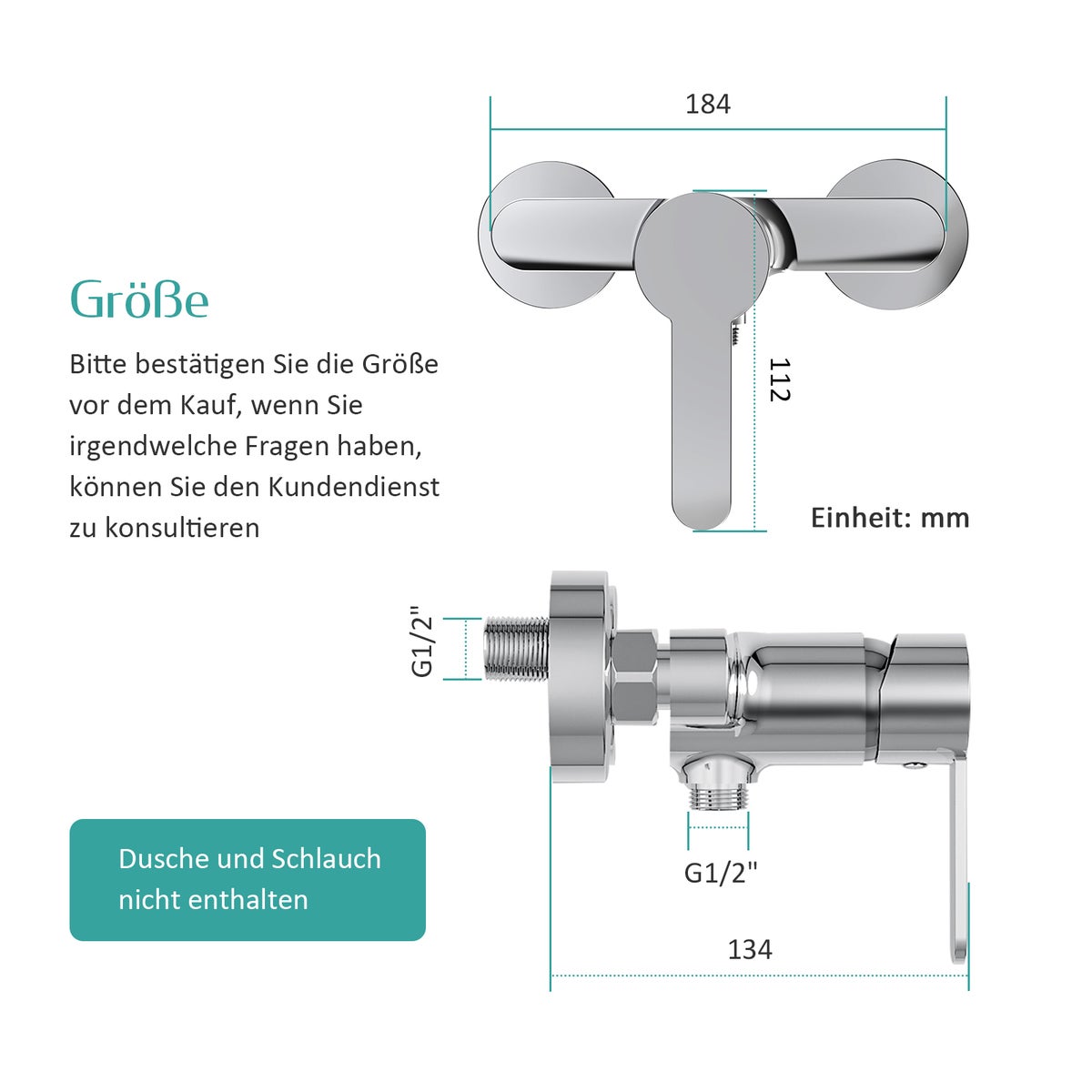 EMKE Badkraan G1/2 Inch – Enkelvoudige hendel wandgemonteerde badmengkraan, chroom opbouwkraan voor douche en bad