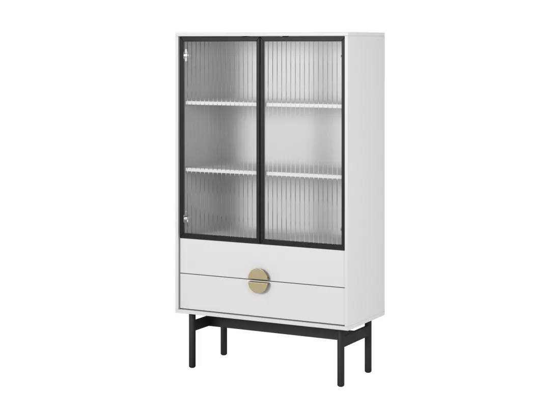 Vitrine basse - 84 cm - avec trois étagères et tiroirs - blanc - STOON