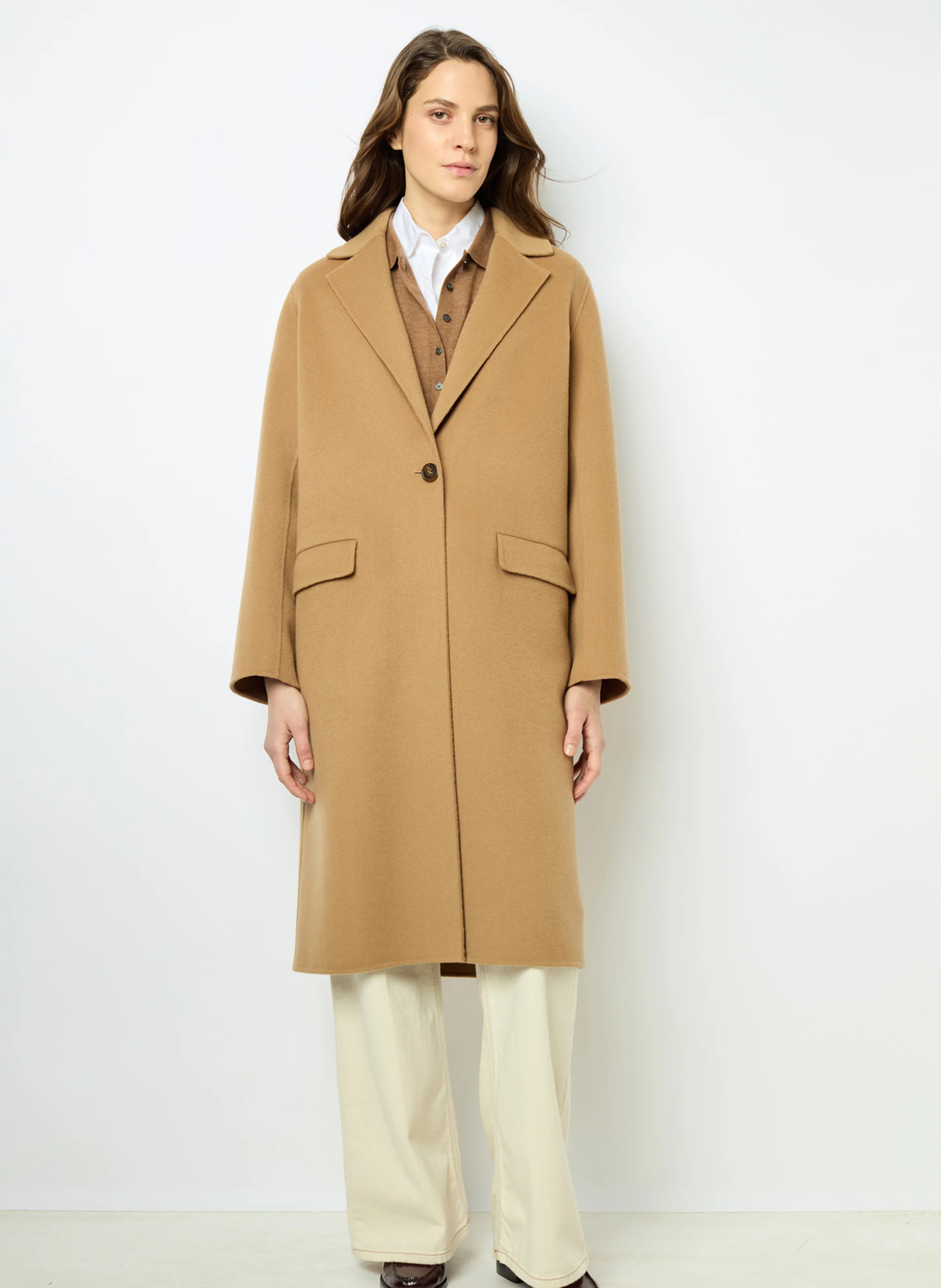 LANAIA - Manteau col tailleur en laine | Marron