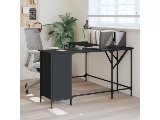 Bureau noir 141x141x75 cm bois d'ingénierie