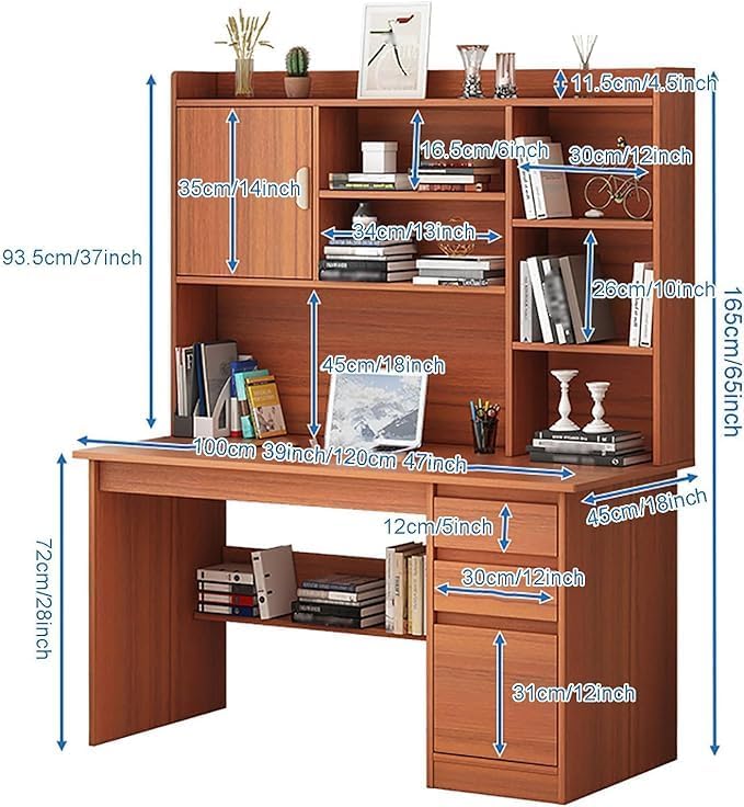 Computertisch aus Holz mit Schubladen und Ablagen，Moderner Weißer Schreibtisch mit Aufsatz Schreibtisch für Zuhause und Büro, mit Ablagefach Großer Home-Office-Schreibtis(Size:120x45x165cm,Color:Weiß)