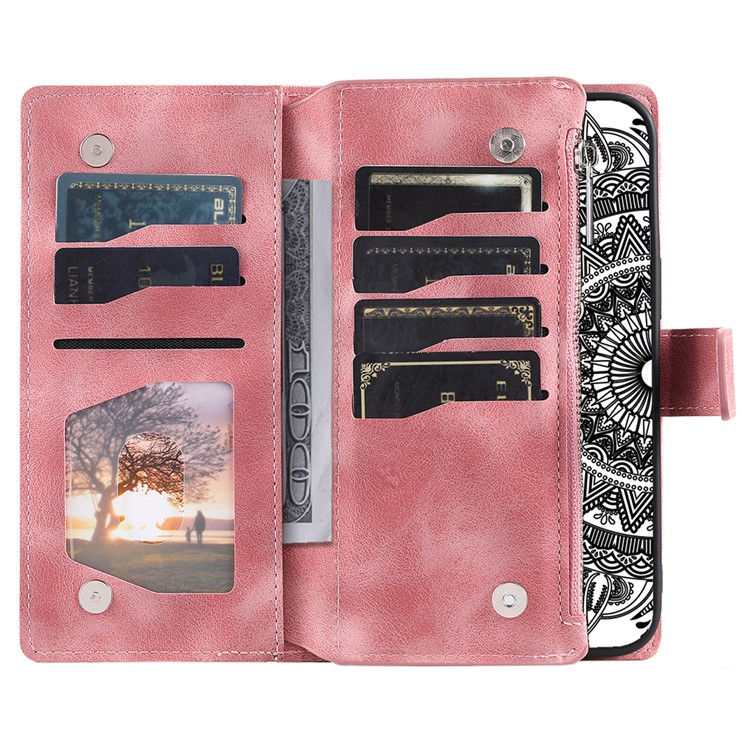 Samsung Galaxy A36 Leder Tasche Flip Cover mit Reissverschluss - Mandala Flowers Imprint - Rosa