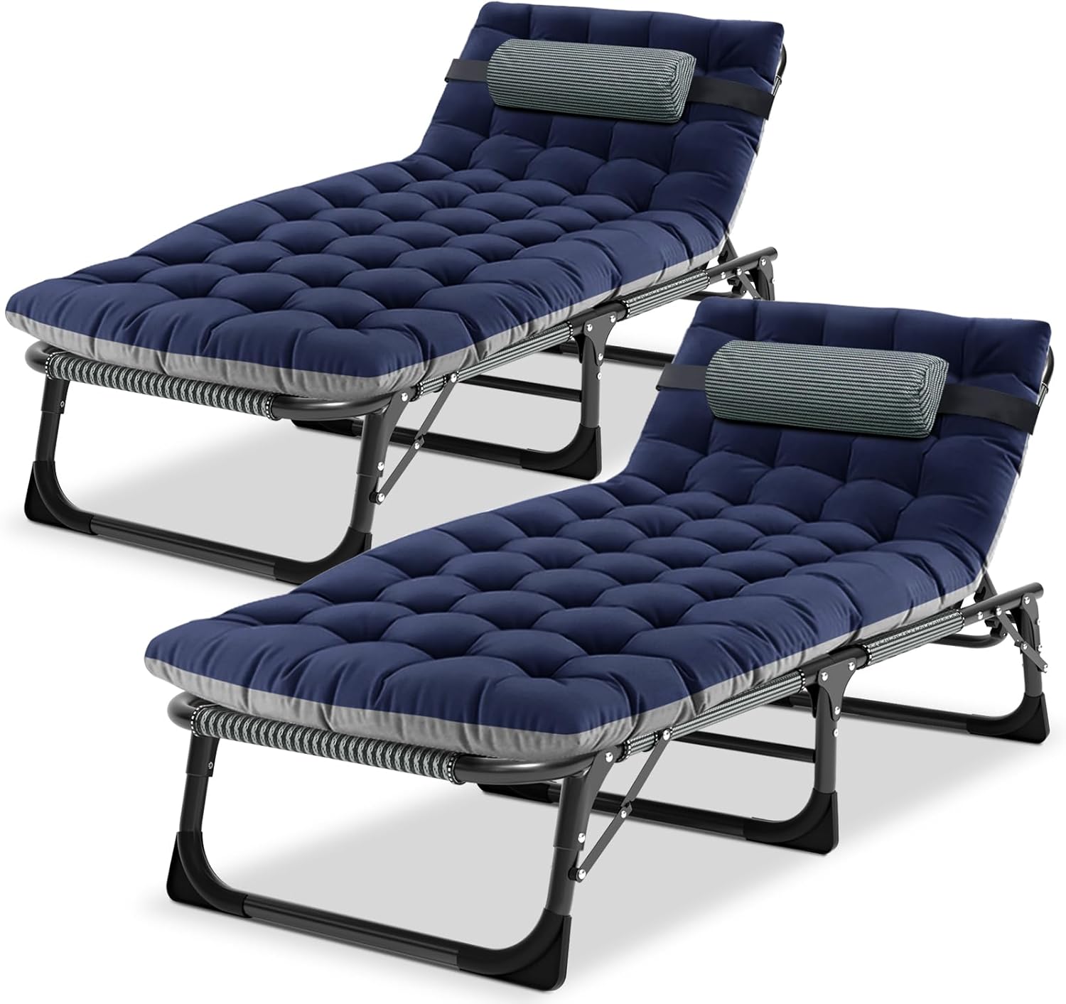 2er Set Klappbar Sonnenliege Gartenliege, 68cm Breite 200kg Loading mit Matratze und Kopfstütze Klappbar Liegestuhl, Geeignet für Balkon, Strande, Garten, Kann als Campingbett und Gästebett