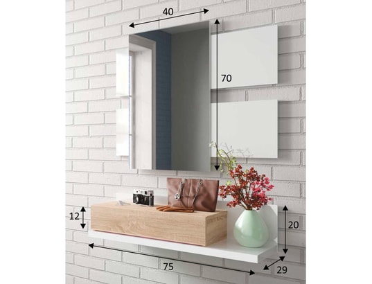 VS VENTA-STOCK - Meuble d'entrée telma avec 1 tiroir et miroir blanc/chêne, ...