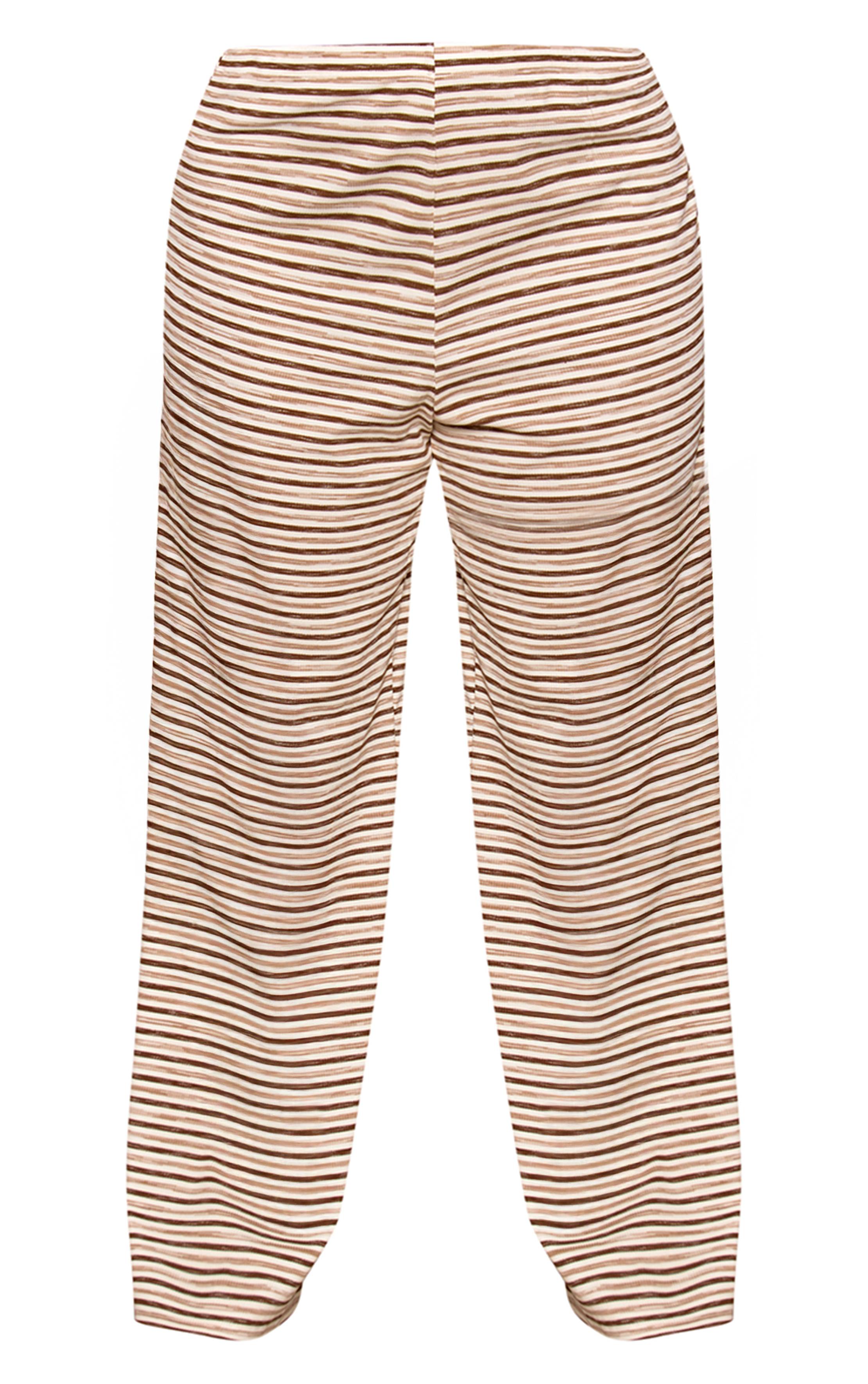 Light Brown Pantalon Droit Taille Basse Côtelé Doux À Rayures Plus