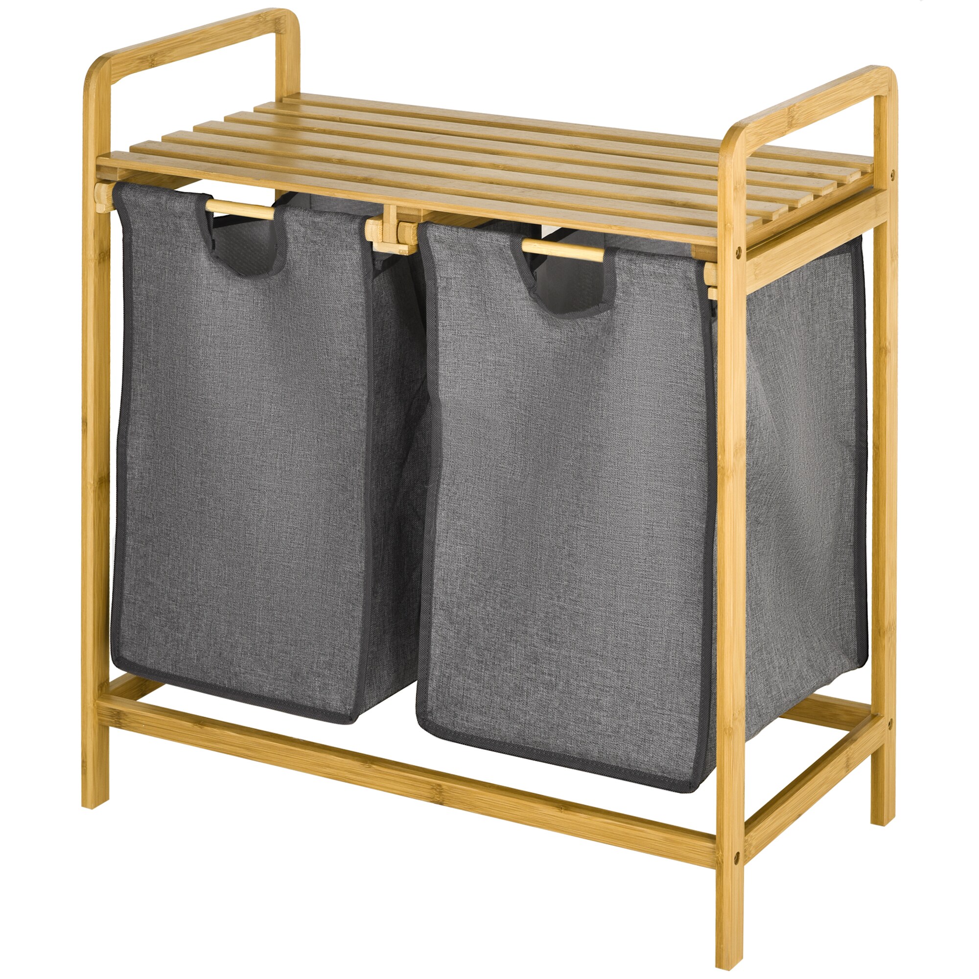 HOMCOM Wäschekorb mit 2 separate Wäschesäcken grau 63,5L x 33B x 73H cm