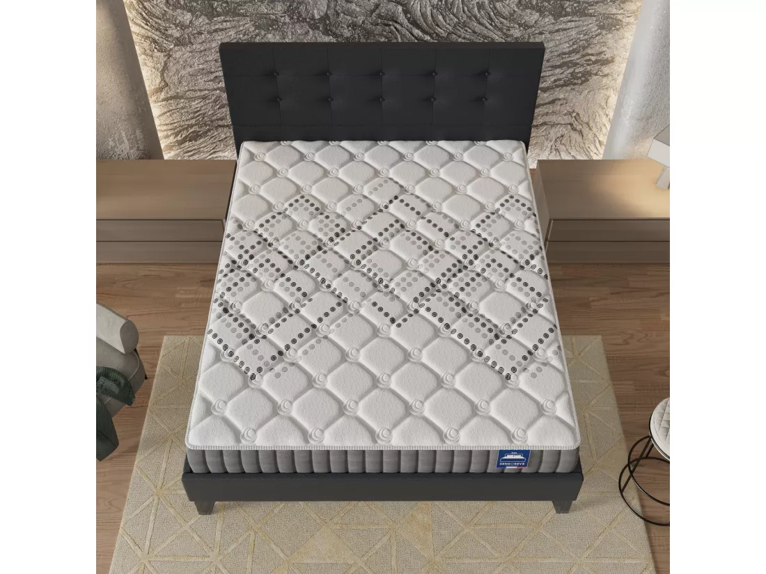 Ensemble Matelas + Lit Avec Tête De Lit 140x190 Cm, Eliha 20cm D’épaisseur Mousse Haute Densité