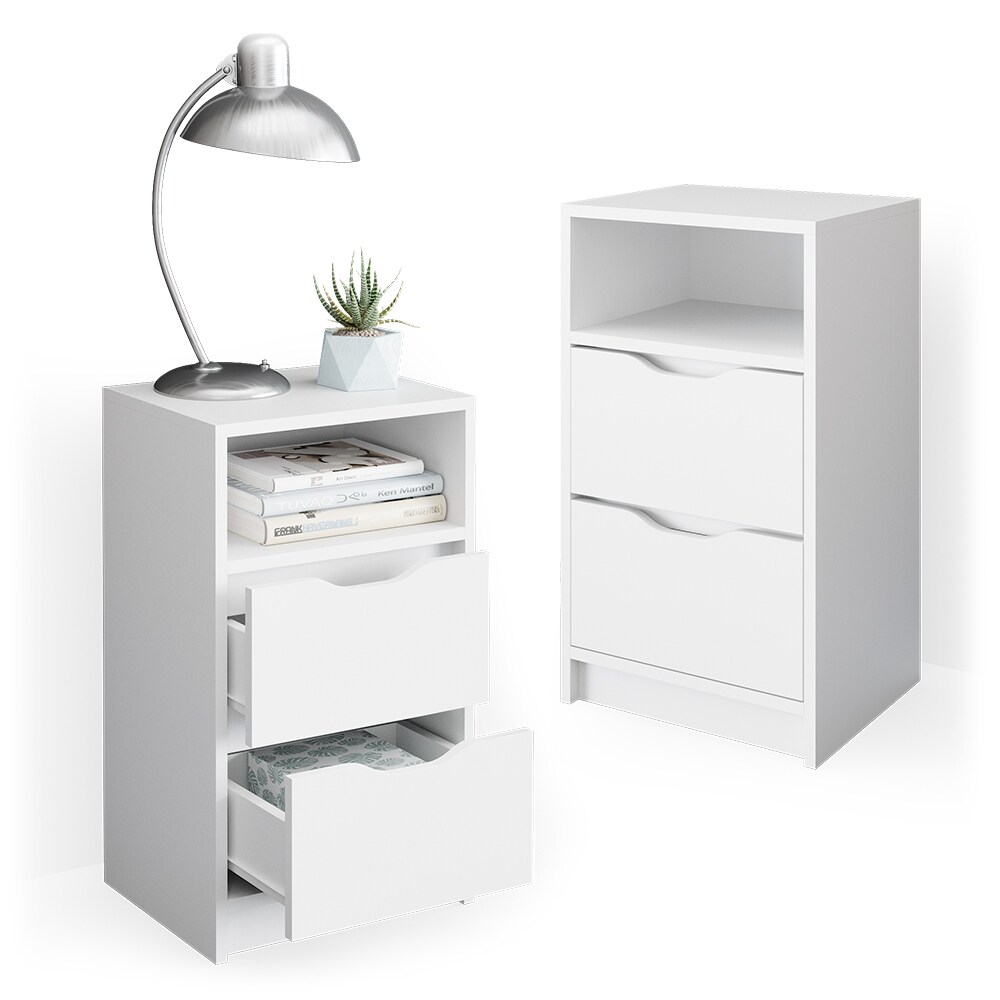 Vicco 2er Set Nachttisch Ruben weiß Nachtkommode Nachtschrank für Boxspringbett