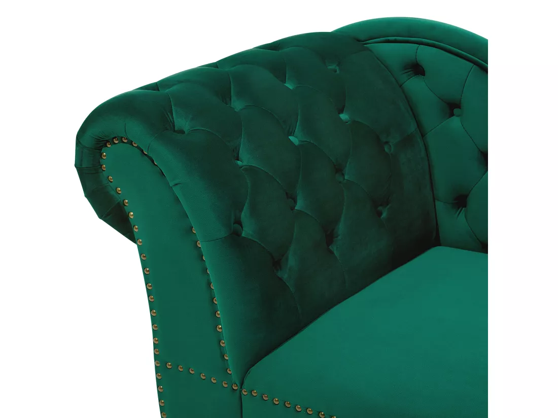 Chaise longue Chesterfield en velours vert côté droite NIMES
