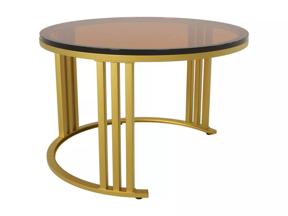 Lot de 2 tables basses gigognes avec 2 tiroirs - placage en verre trempé Marron - Noir