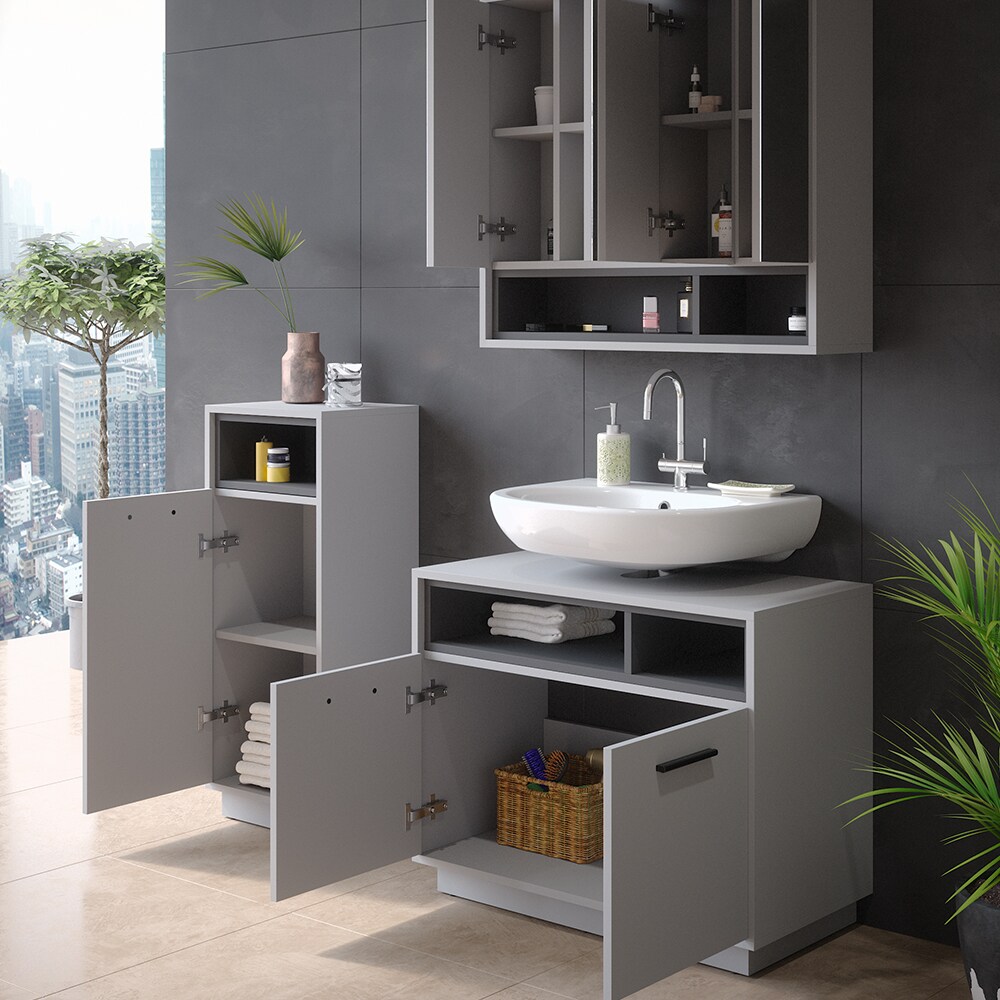 Vicco Badmöbel-Set Badezimmer-Möbel Bad-Schrank Beatrice Grau Anthrazit modern Badezimmerschrank Waschtischunterschrank Spiegelschrank Midischrank Schranktür Schrankfach