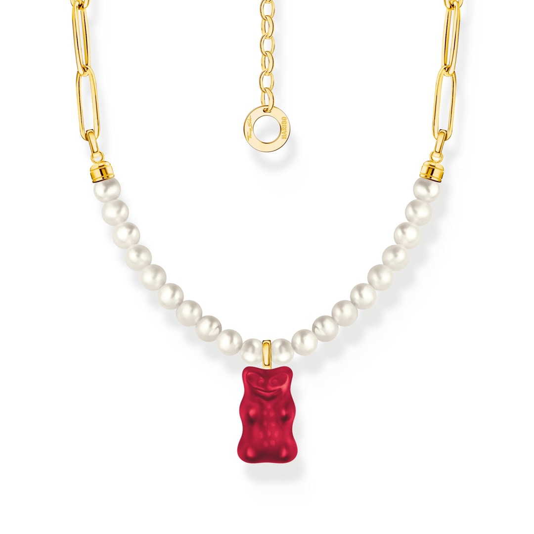 Thomas Sabo x HARIBO Gliederkette mit rotem Goldbären-Anhänger und Perlen vergoldet