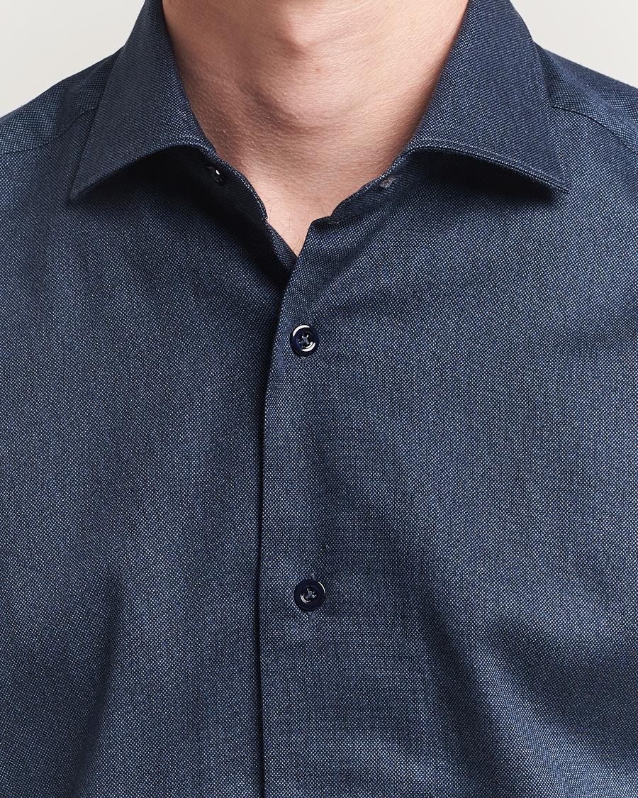 Mazzarelli Soft Flannel Cut Away Shirt Navy