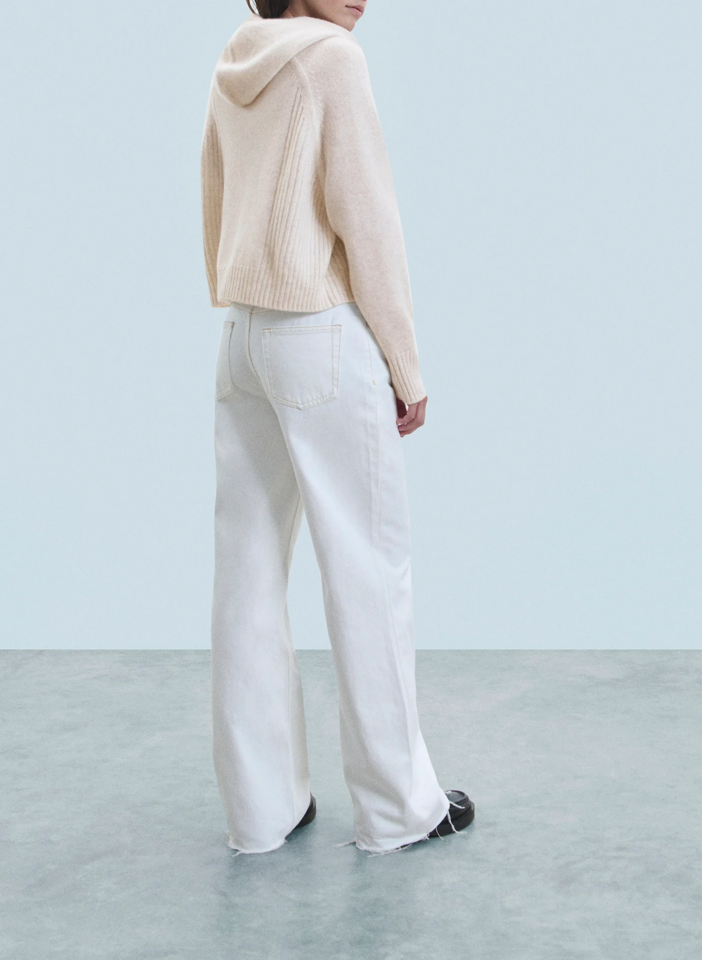 Pull col capuche en cachemire| Blanc