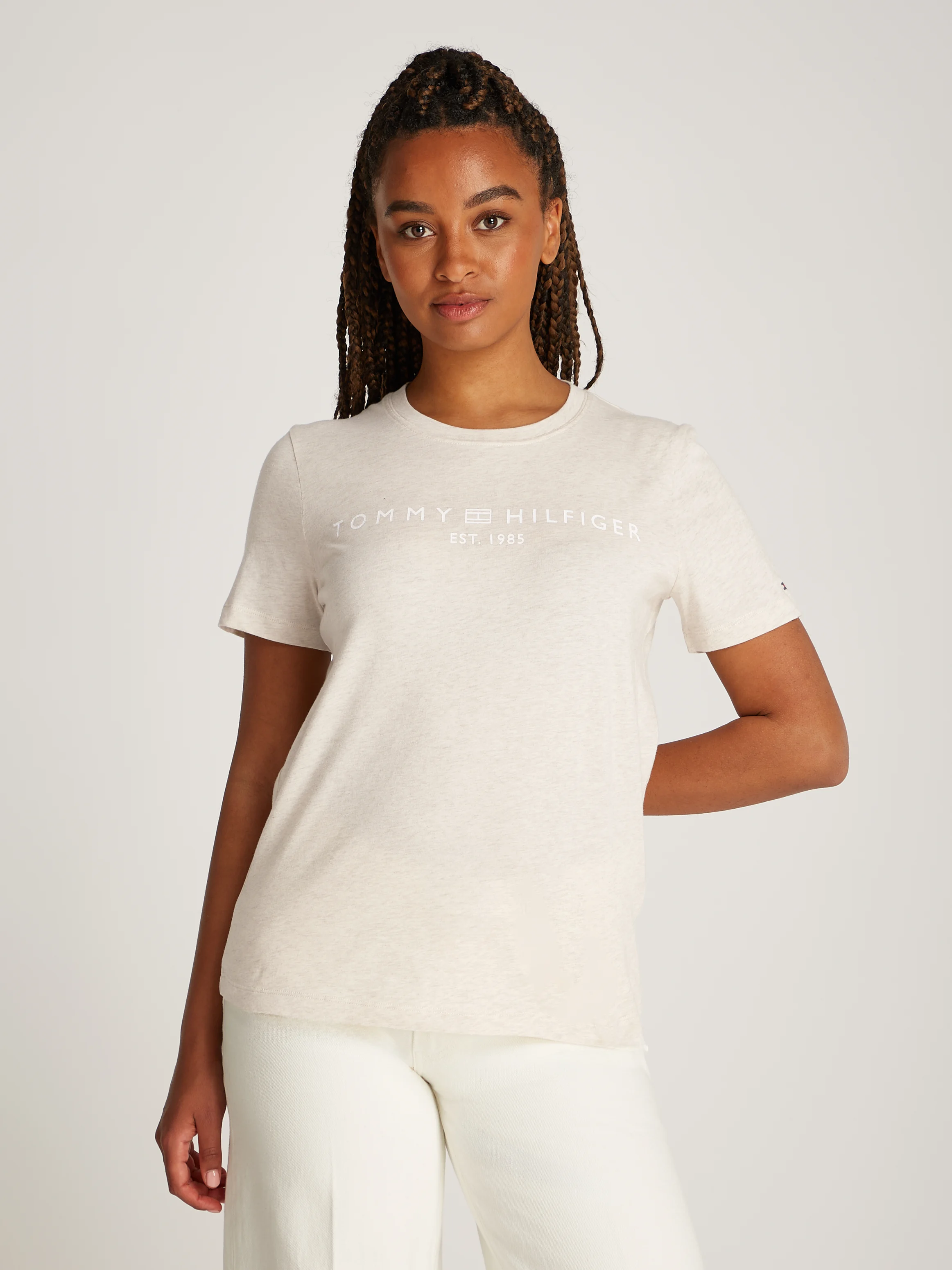 Tee-shirt droit encolure ronde en coton | Marron