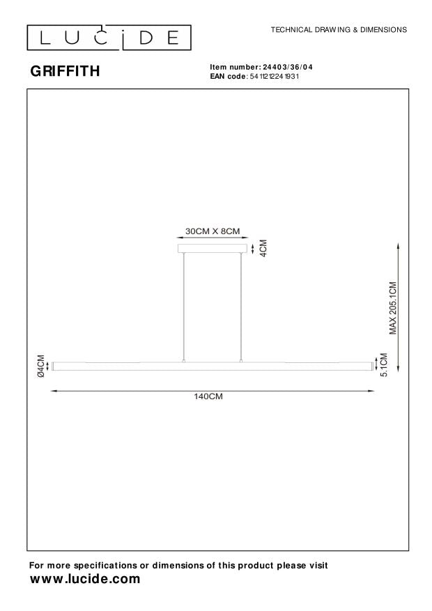 Lucide Premium GRIFFITH Hanglamp - Brons