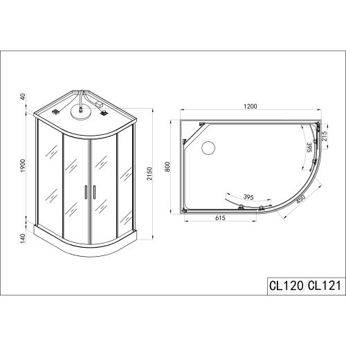 Badstuber Vario rechts complete douchecabine kitvrij 120x80cm