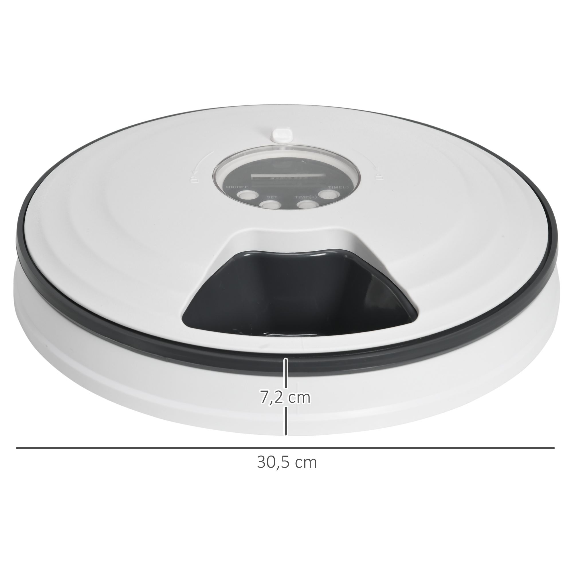 Alimentador automático PawHut para cães e gatos, com temporizador, visor digital LED, 6 tigelas (128 ml cada) e capacidade para 4 refeições diárias, Ø30,5 x 7,2 cm, branco.