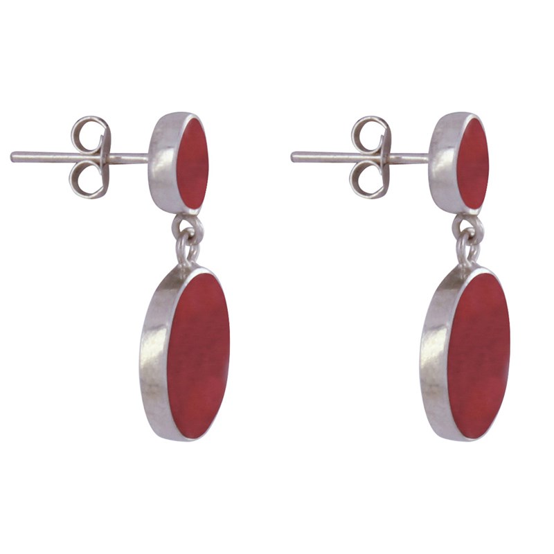 Boucles d'Oreilles Clous Argent et Deux Pastilles Couleur Corail