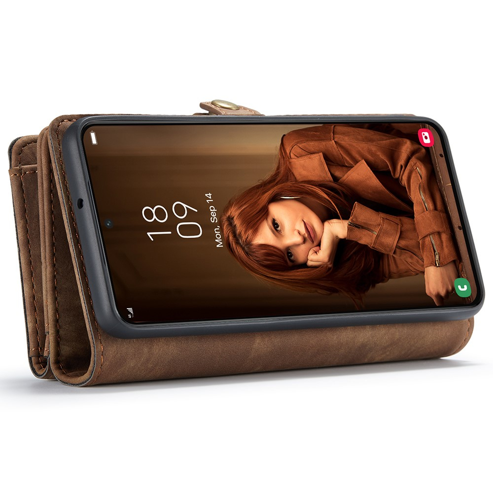 Samsung Galaxy S22 5G 2in1 Leder Tasche   Magnet Hardcase Karten Etui - Dunkelbraun