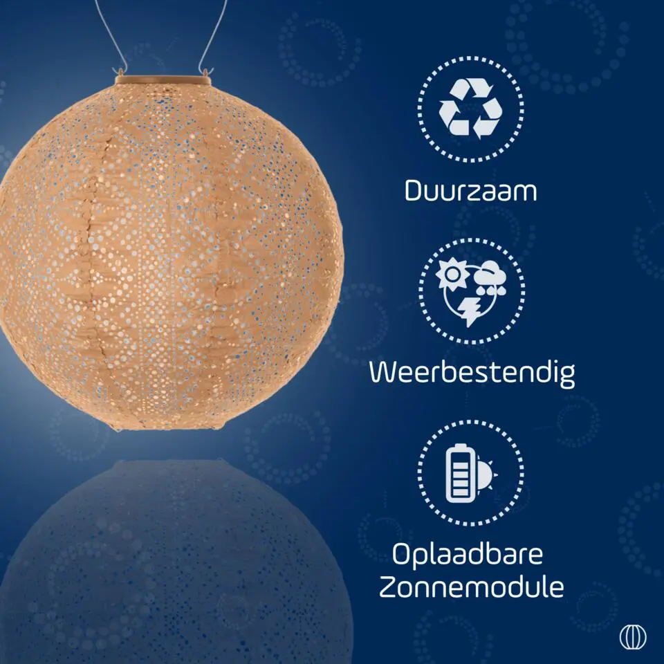 LUMIZ Solar Lampion Lace Rond - 30 cm - Abrikoos