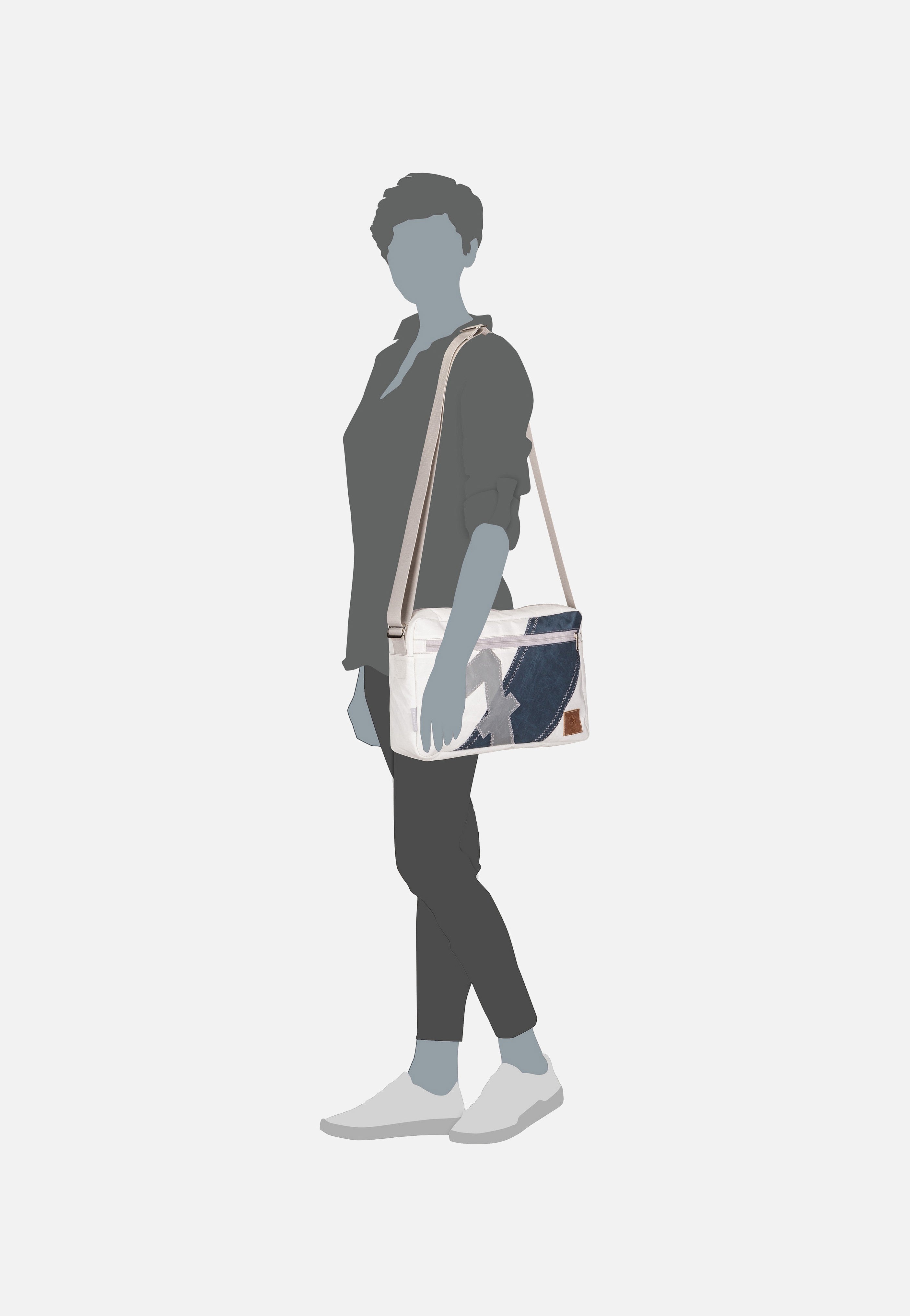Fender L Weiß/Streifen Blau/Zahl Grau - Crossbody Bag