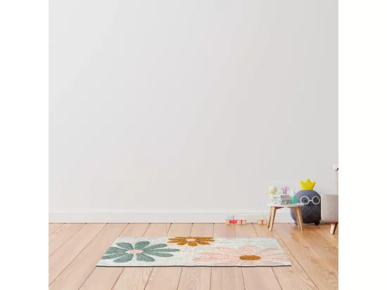 Tapis enfant à fleurs en coton tufté 60x90cm
