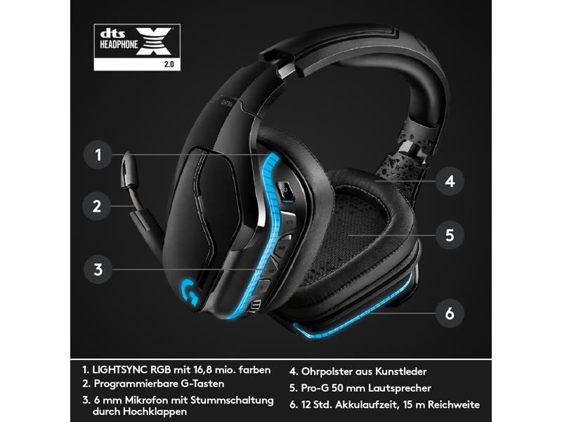 Logitech Headset G935 7.1 Surround Wireless Schwarz Kabelloses Gaming Headset mit 7.1 Surround Sound und RGB Beleuchtung