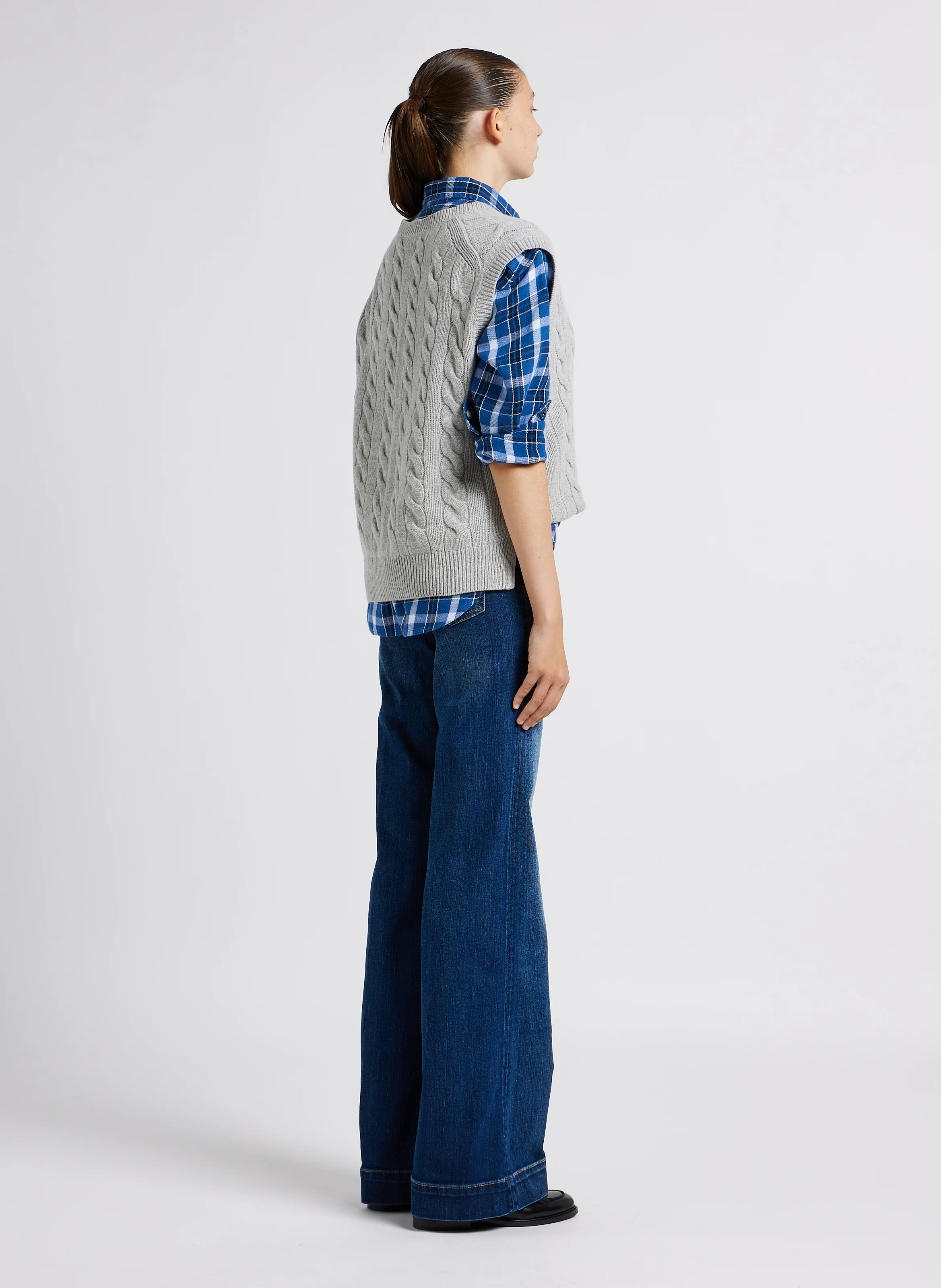 Chemise col classique à carreaux en coton | Bleu