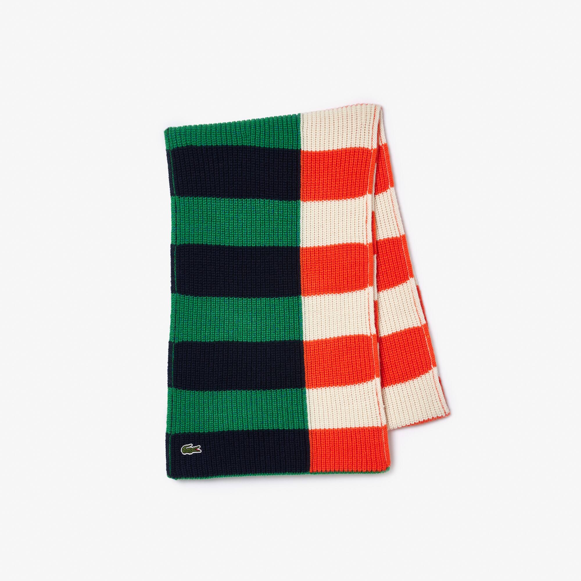 Colourblock-Schal aus Wolle mit Kontrast-Streifen Schals & Tücher - Weiss - Lacoste - Damen
