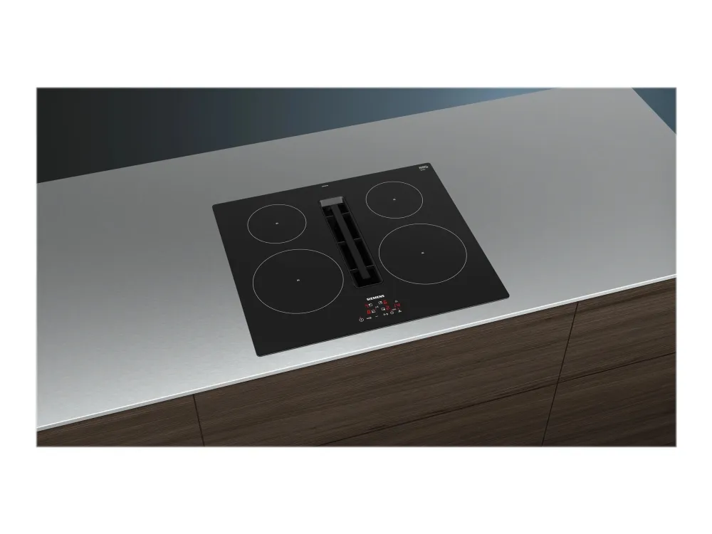 Siemens iQ300 EH611BE15E - Induktions kogeplade - 4 plader - Niche - bredde: 56 cm - dybde: 49 cm - Klasse B - rammeløs - sort med downdraft-udstødning (ekstraktion og recirkulation med ekstra ekstraktion og recurkulationssæt)