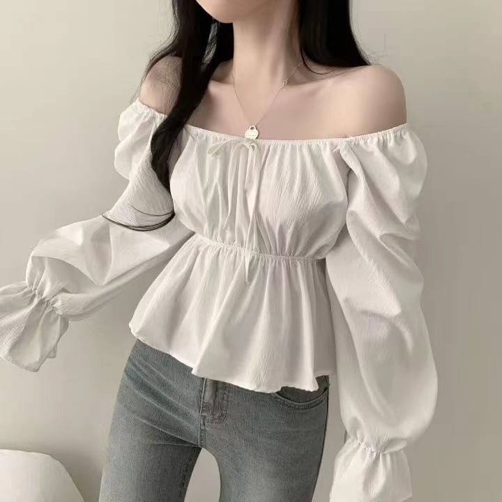 Happo - Blouse met lange mouwen en vierkante hals, effen