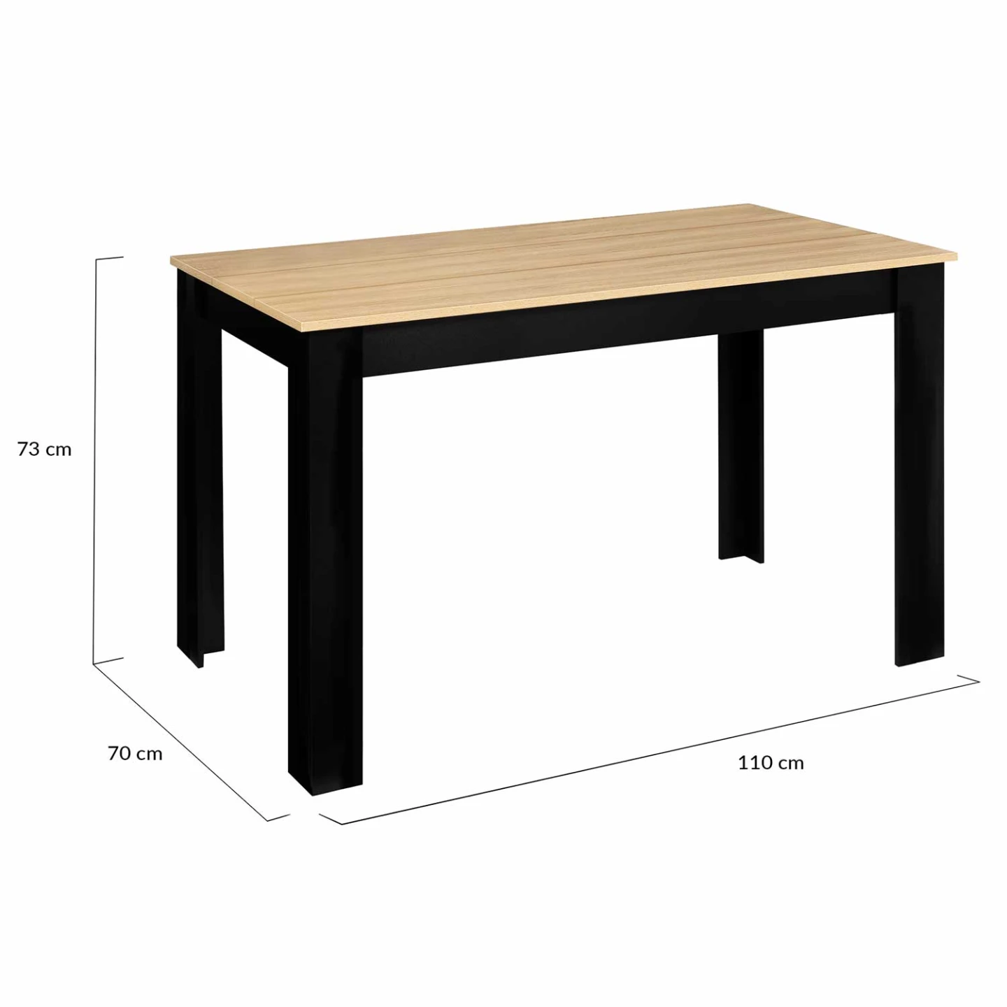 Table à manger rectangle ROZY 6 personnes noire plateau façon hêtre 110 cm