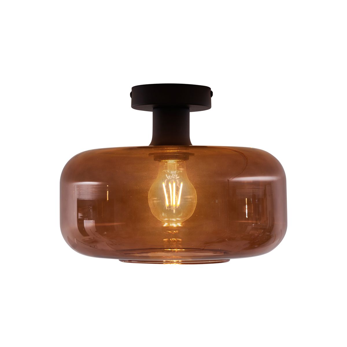Retro plafondlamp zwart met brons glas - Bizle