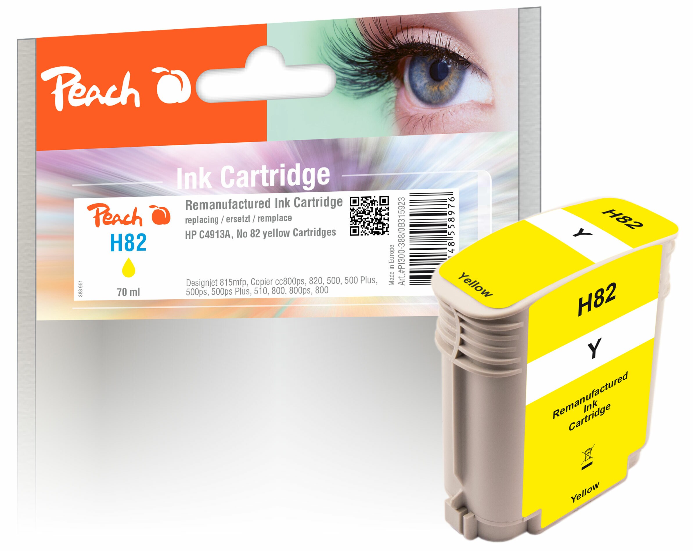 Peach HP 82 XLy Druckerpatrone ye ersetzt HP No. 82XL y, C4913A für z.B. HP DesignJet 10 PS, HP DesignJet 120, HP DesignJet 120 NR, HP DesignJet 120 PS (wiederaufbereitet)