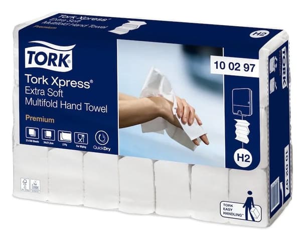 Håndklædeark Tork H2 Xpress® Premium Extra Soft Multifold hvid - (21 pakker x 100 stk.)