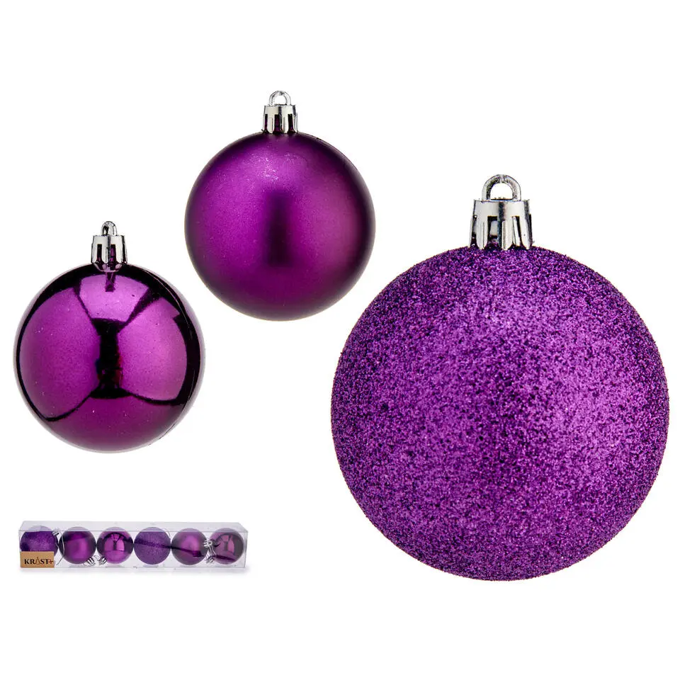 Krist  kerstballen - 6x st - paars - kunststof - 6 cm