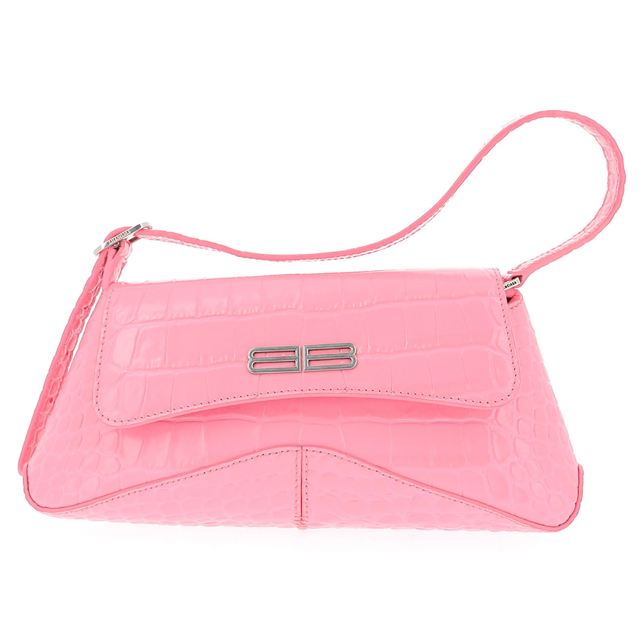 Balenciaga Sac porté épaule XX en Cuir effet croco rose - Très bon état - L.24 cm