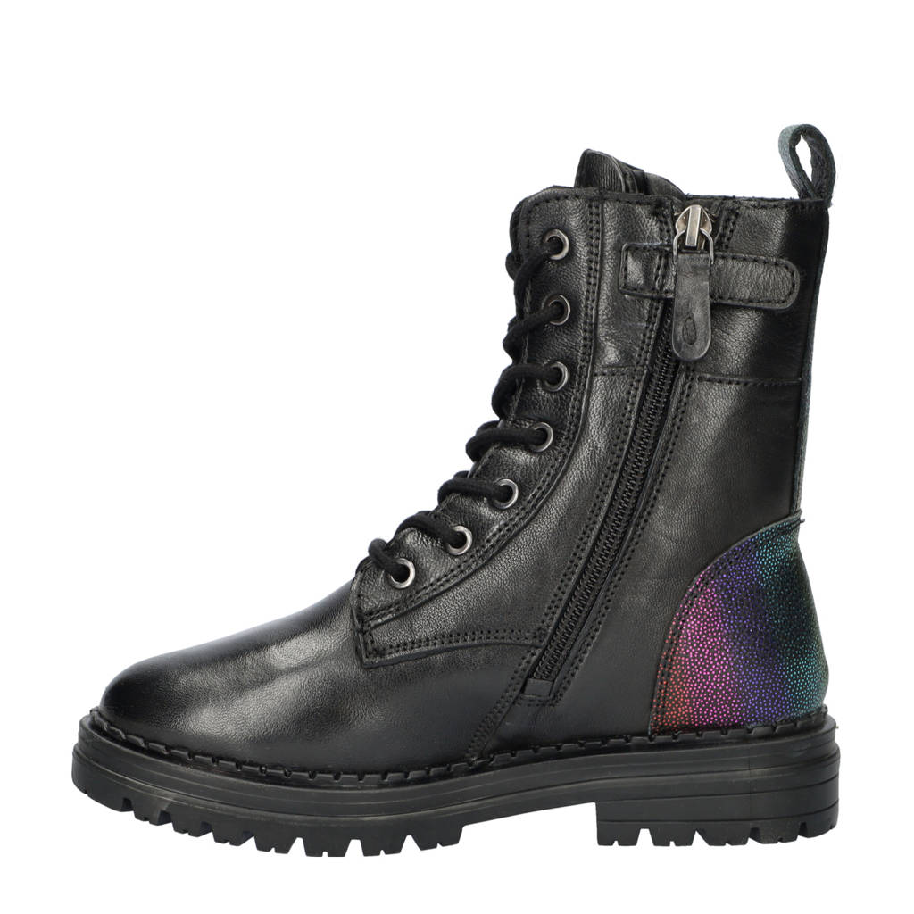 Nelson Kids leren veterboots zwart
