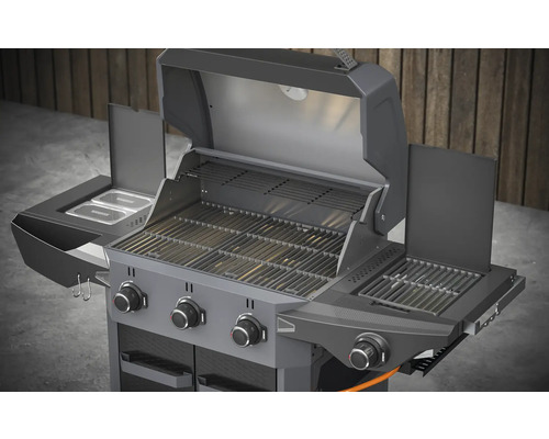 Tenneker® Carbon TG-3 U Gasgrill met 3 branders + zijbrander, gietijzeren rooster, zwart