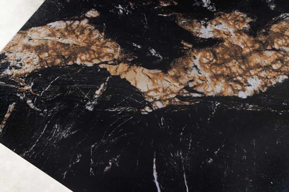 Moderner Esstisch MILANO 140cm schwarz gold sand Aurora Oro Keramik Metallgestell