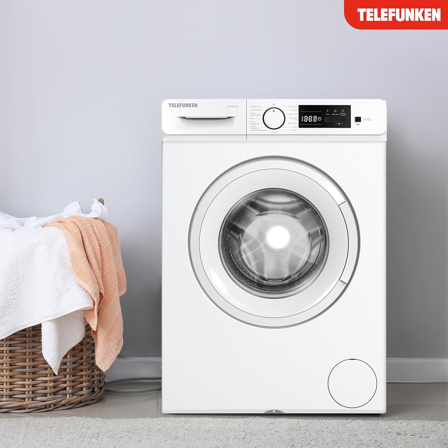 Telefunken Waschmaschine 7kg | Frontlader 1400 U/Min. | Energieklasse A | Inverter Motor | AquaStop | Schontrommel | 15 Programme | Startzeitvorwahl | Kindersicherung | LED-Display | W714AS1W weiß
