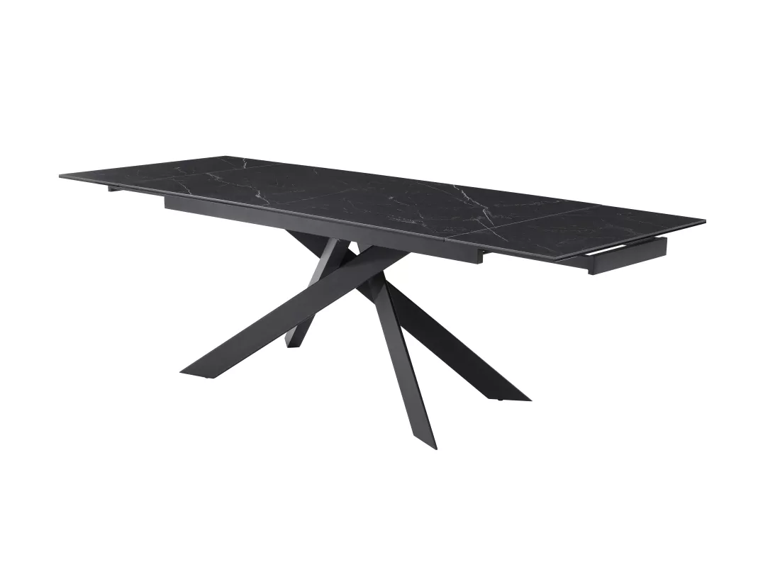 Table à manger extensible 4 à 8 personnes en céramique, verre trempé et métal - Effet marbre blanc et anthracite - COREMA de Maison Céphy