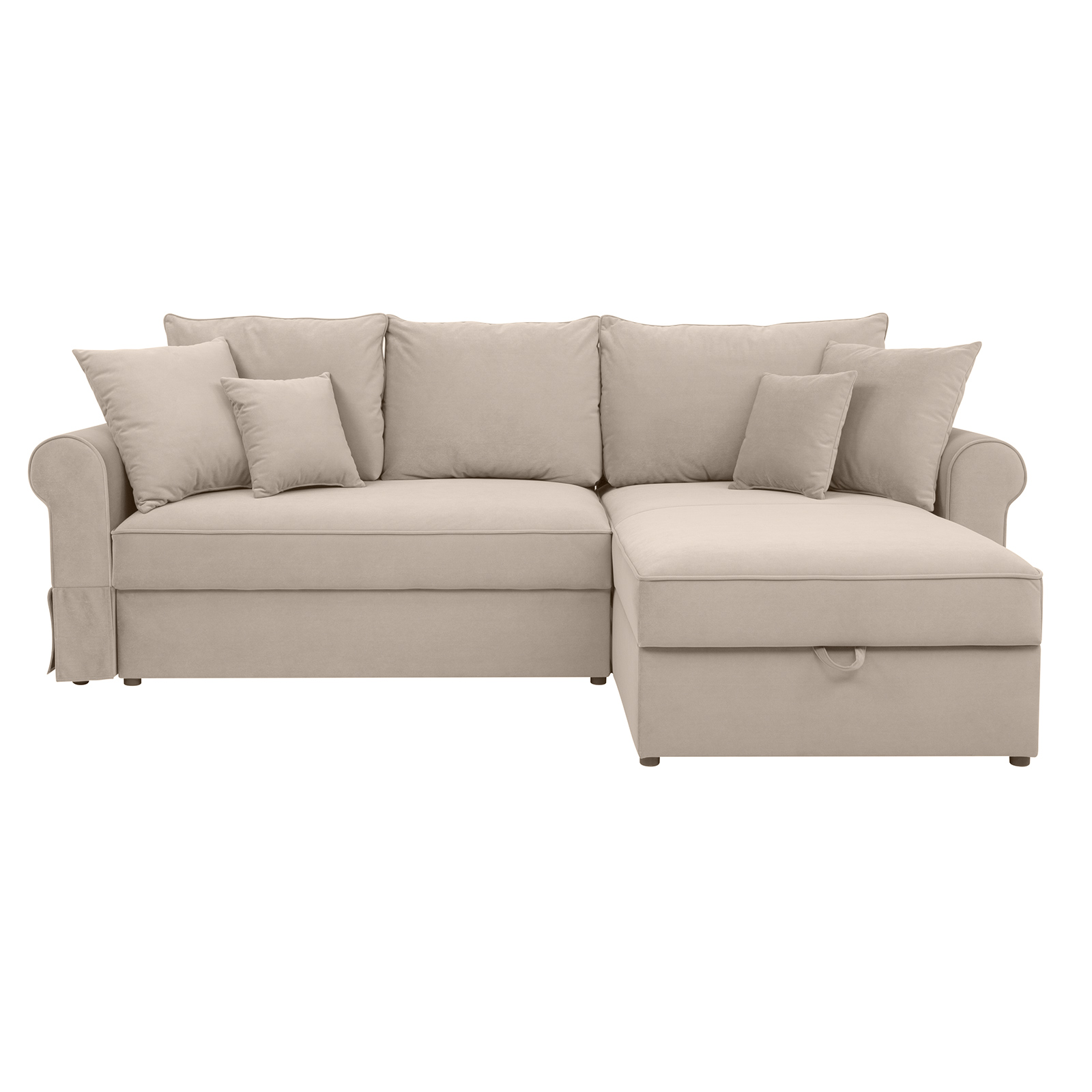 Ecksofa - beige - Velvet - Liegefunktion und 2 Staukästen