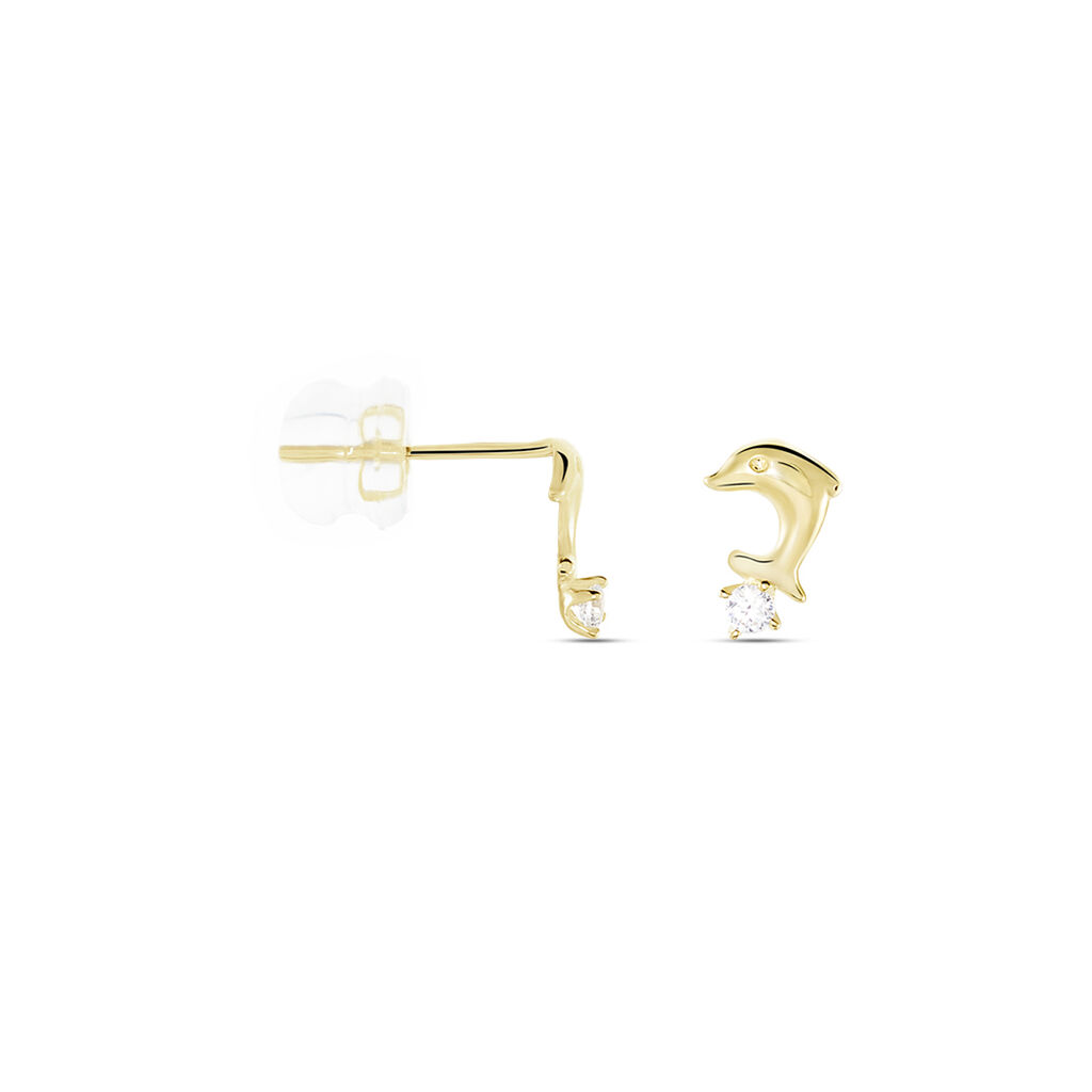 Boucles D'oreilles Puces Eleanor Dauphin Or Jaune Oxyde De Zirconium