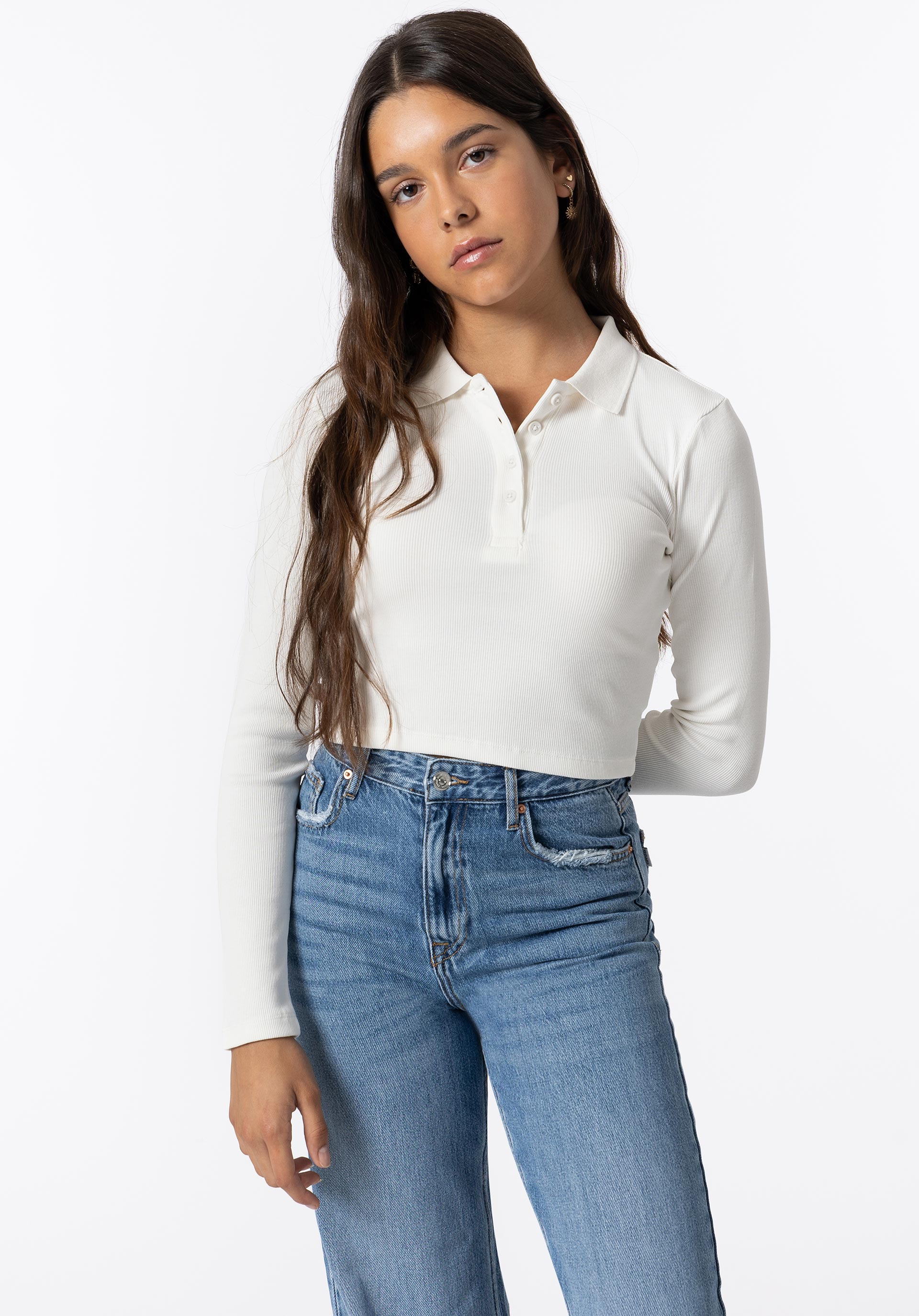 Polo Cropped de Manga Comprida