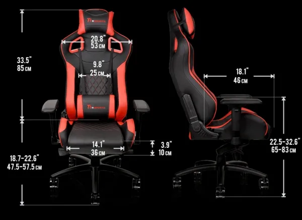 Ttesports GT-Fit 100 - Stol - armstøtter - T-formet - drejeled - aluminium, PVC, stål, kunstig læder, high-density skum - sort, rød