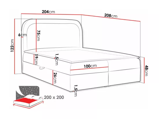 Lit continental Baltimore 197, Double, Continental, Brun clair, 200x200, Tapisserie,